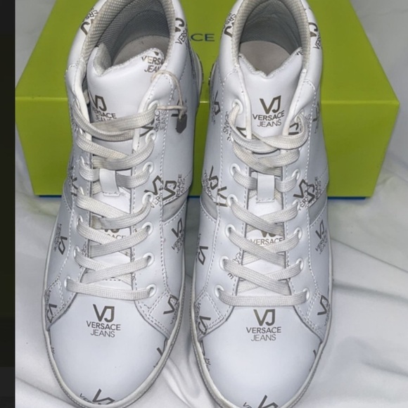 Versace Jeans White High Top Sneakers Sz 9 White Logo Sneakers - Picture 6 of 6